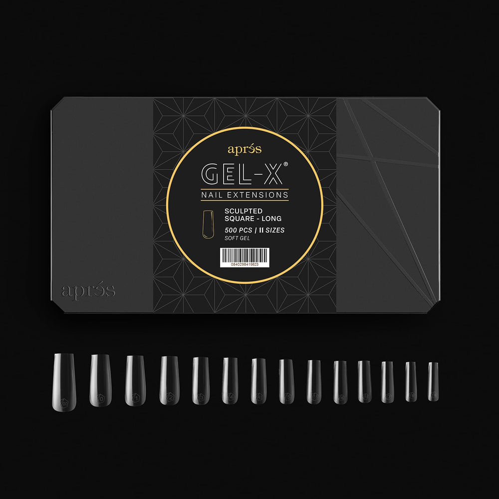 APRÉS Gel-X tips laid out across 11 sizes 00–9 for versatility