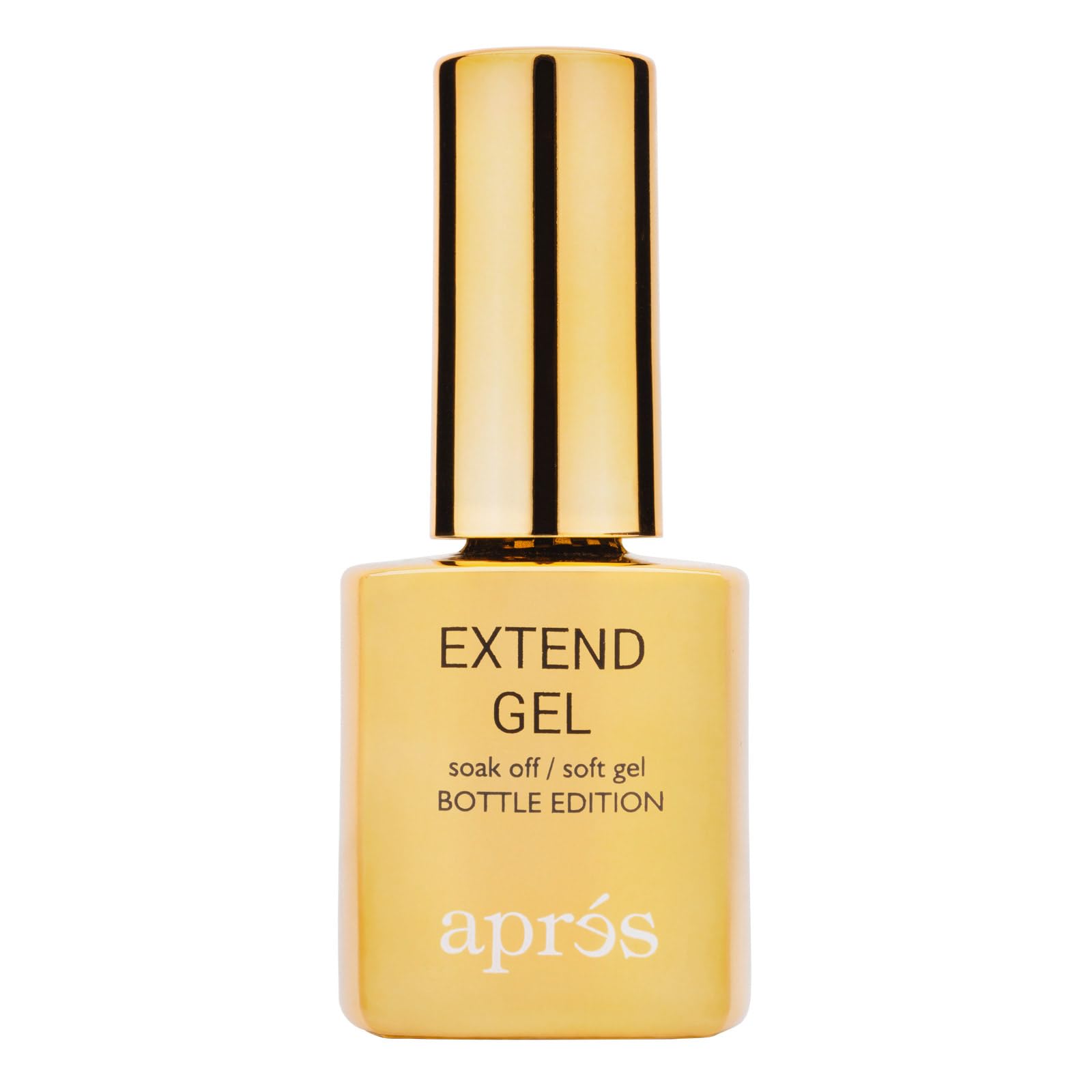 APRÉS Nail Extend Gel gold bottle closeup for easy Gel-X adhesion.