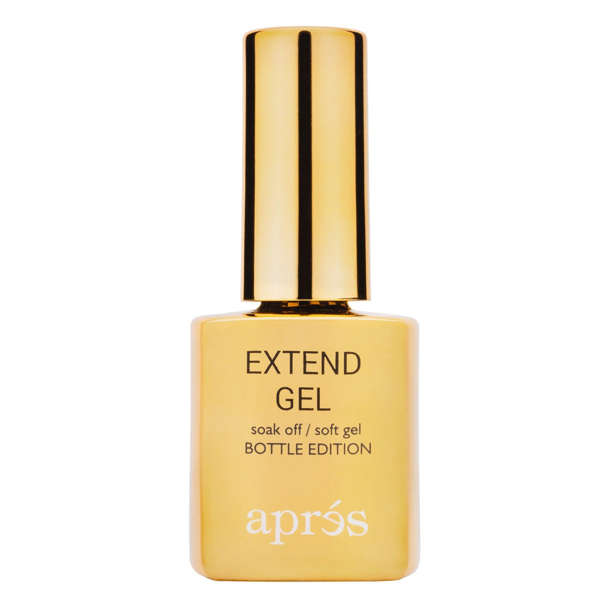 APRÉS Nail Extend Gel gold bottle closeup for easy Gel-X adhesion.