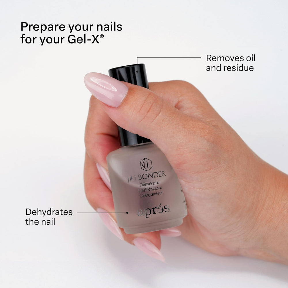 APRÉS pH Bonder application close-up showing quick, oil-free prep.