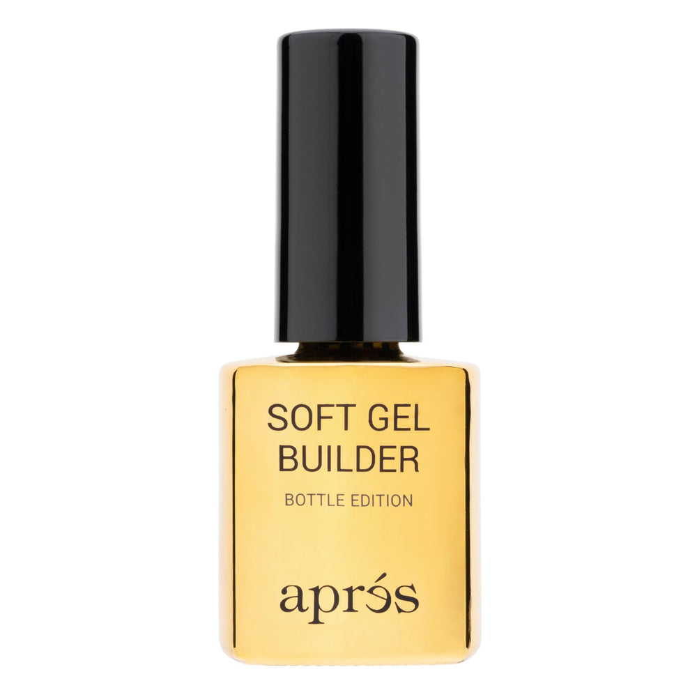 APRÉS Soft Gel Builder bottle close-up shows durable, flexible formula for long-lasting extensions