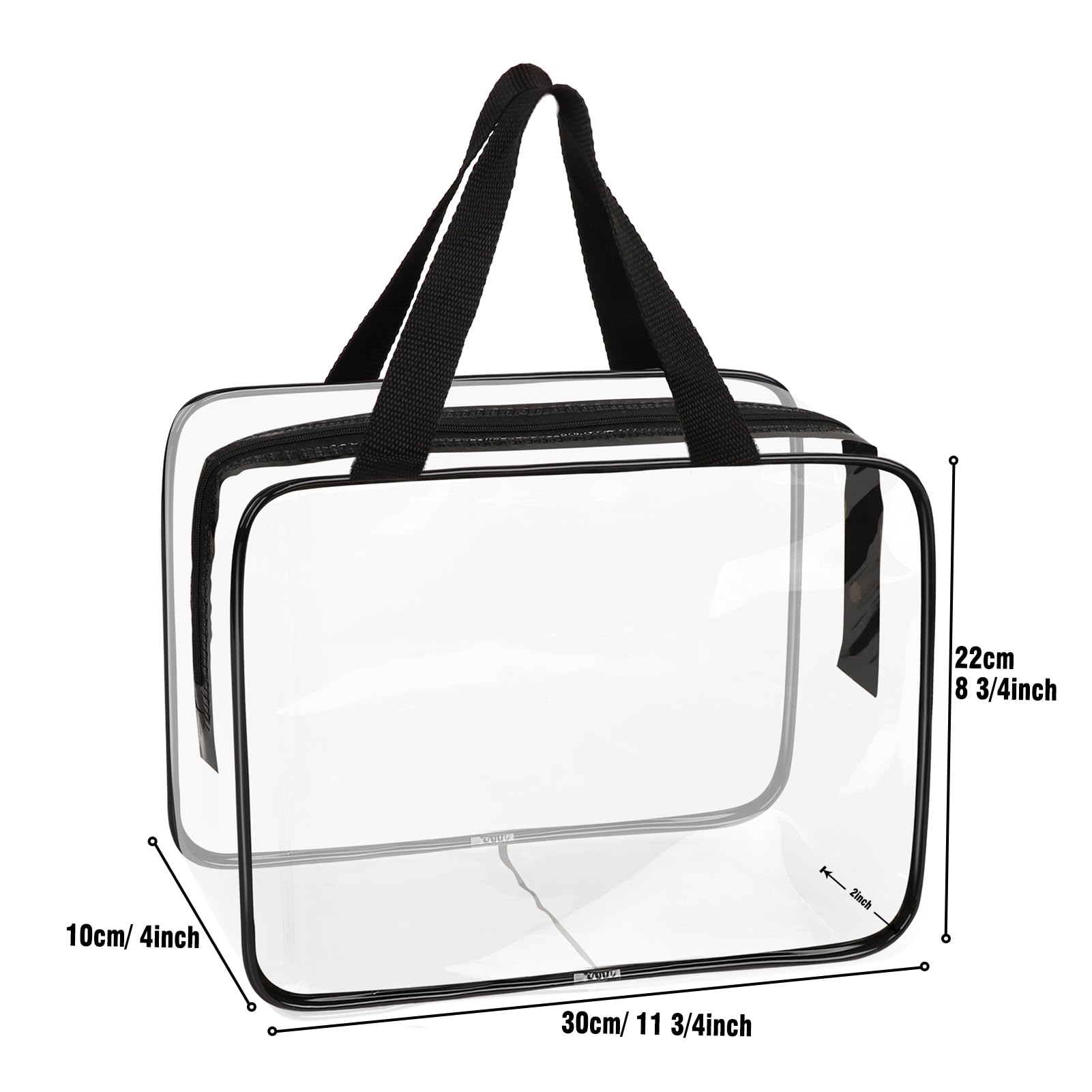 APREUTY clear makeup bag side view emphasizes slim profile for easy packing.