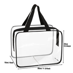 APREUTY clear makeup bag side view emphasizes slim profile for easy packing.