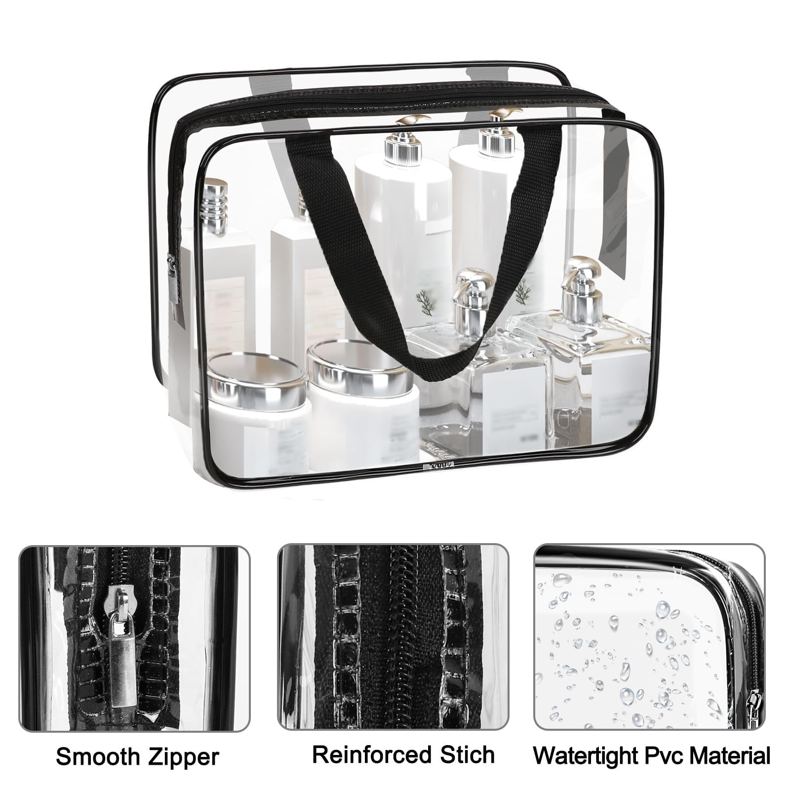 APREUTY clear makeup bag zipper detail shows sturdy closure for reliable daily use.