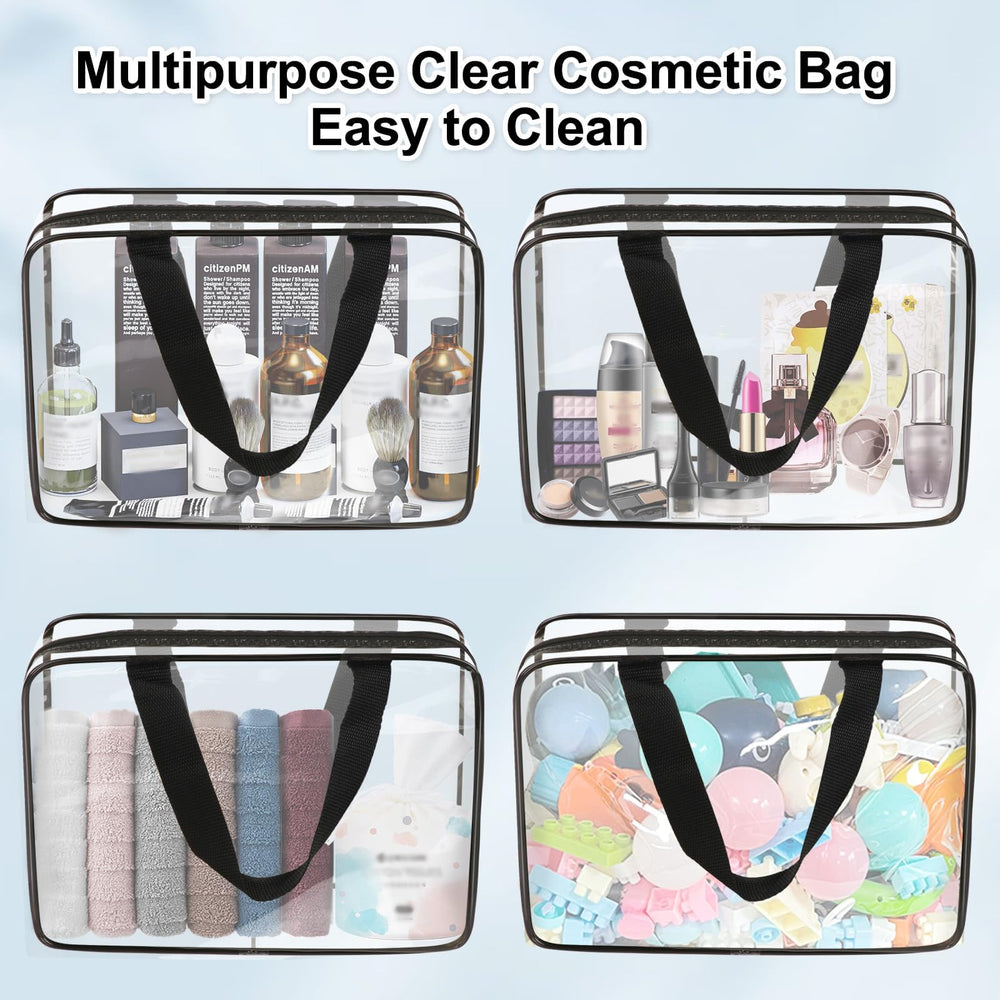 APREUTY clear makeup bag with handle strap offers convenient hanging storage.