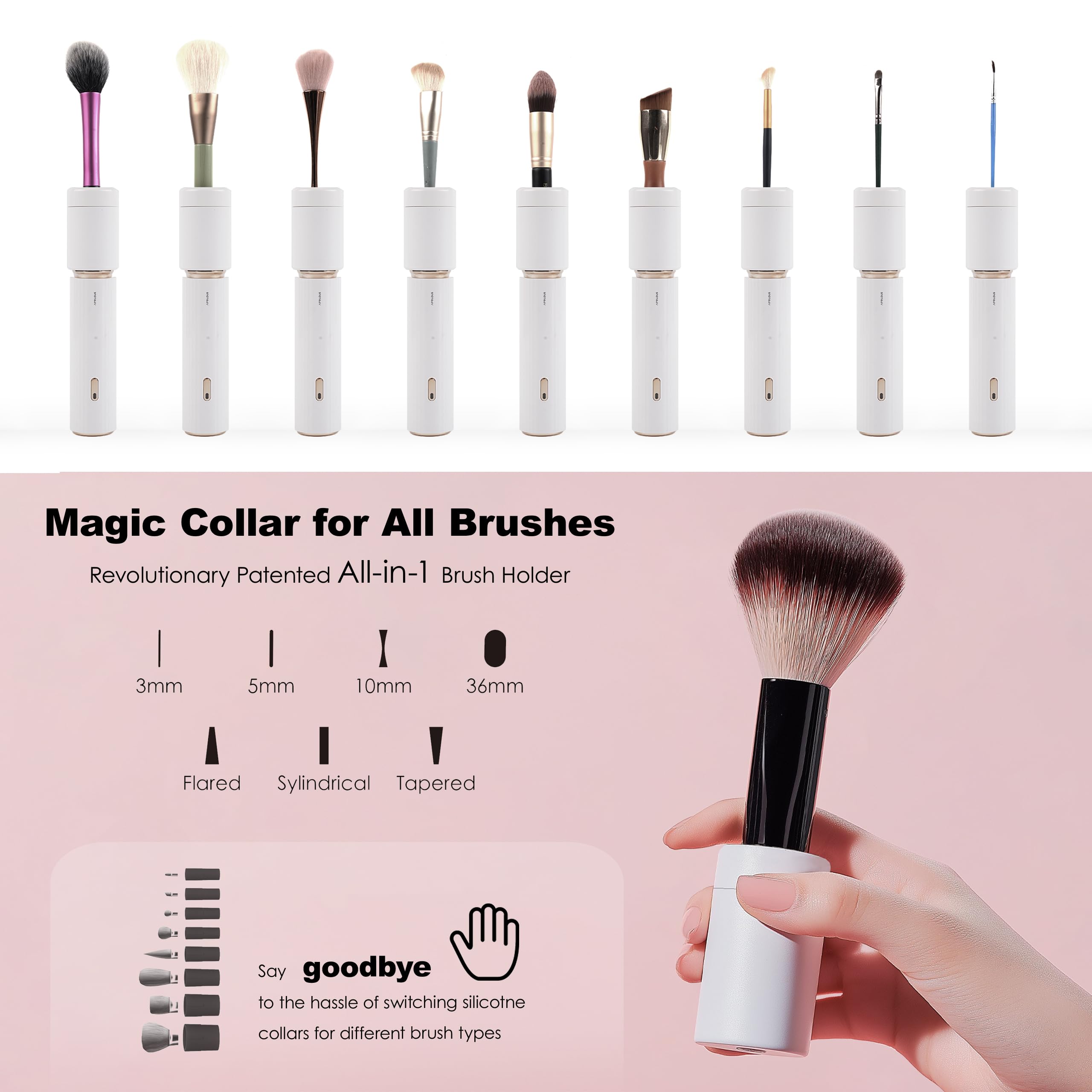 Aprilous brush cleaner spins brushes for rapid drying between uses.