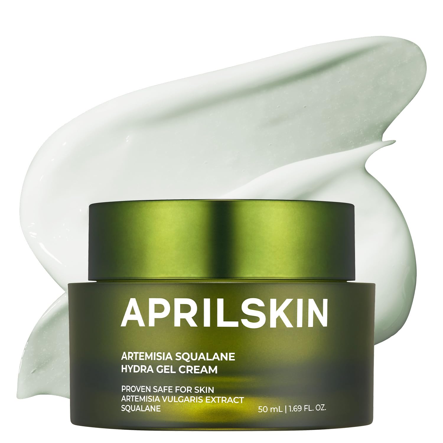 APRILSKIN Artemisia Squalane Hydra Gel Cream packaging highlights vegan formula for sensitive skin.