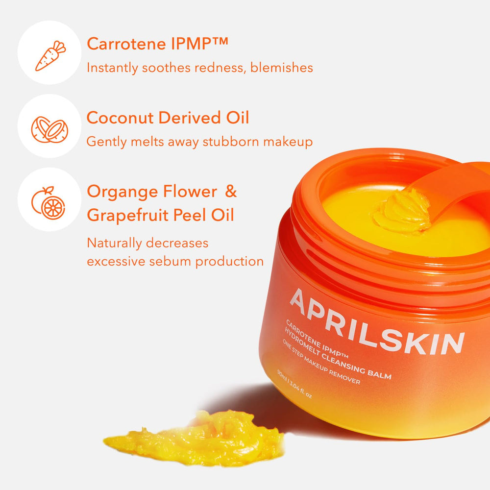 APRILSKIN Carrotene IPMP Hydromelt Balm highlights grapefruit oil for refreshing cleanse.