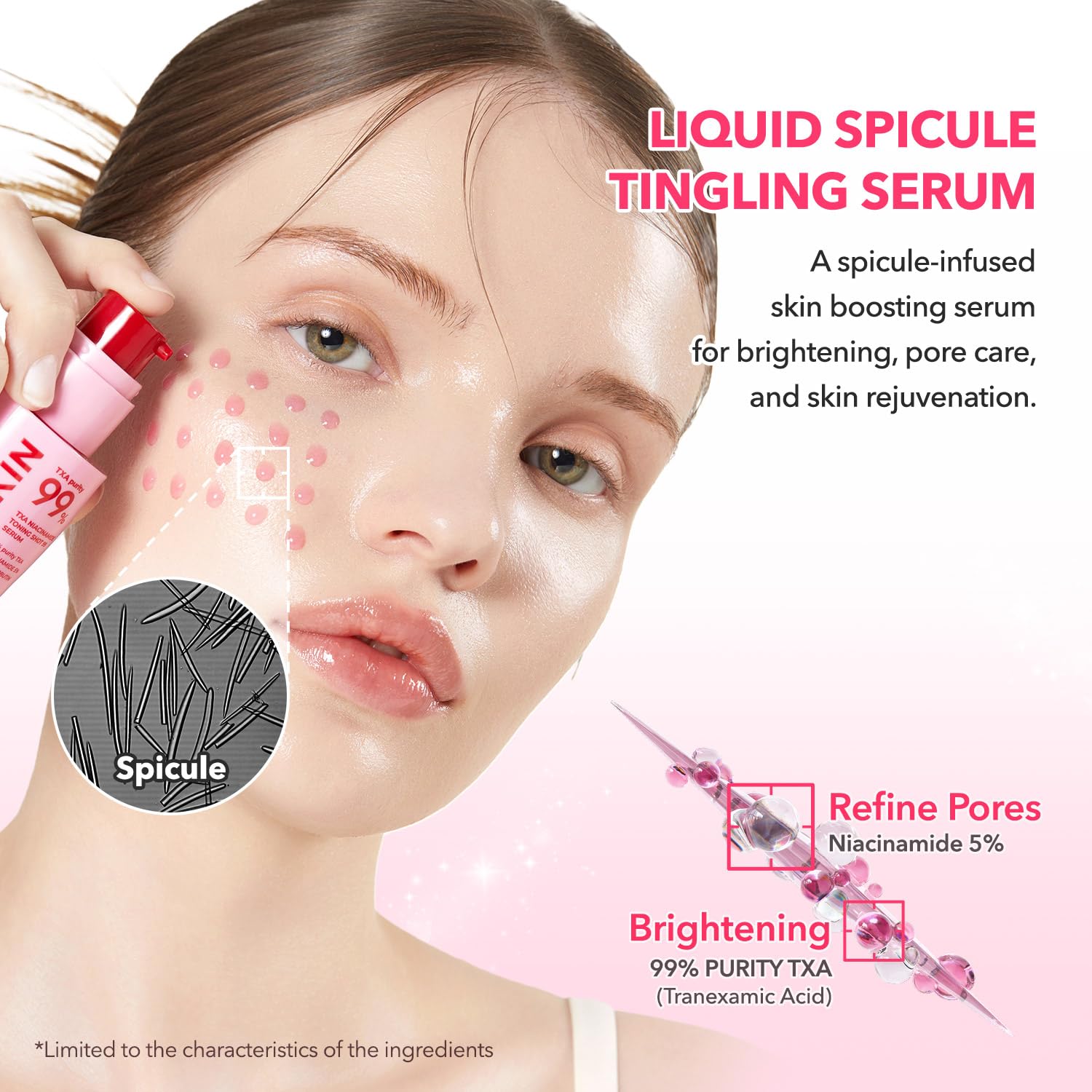 APRILSKIN ingredients graphic featuring TXA Niacinamide exosomes for even-toned skin