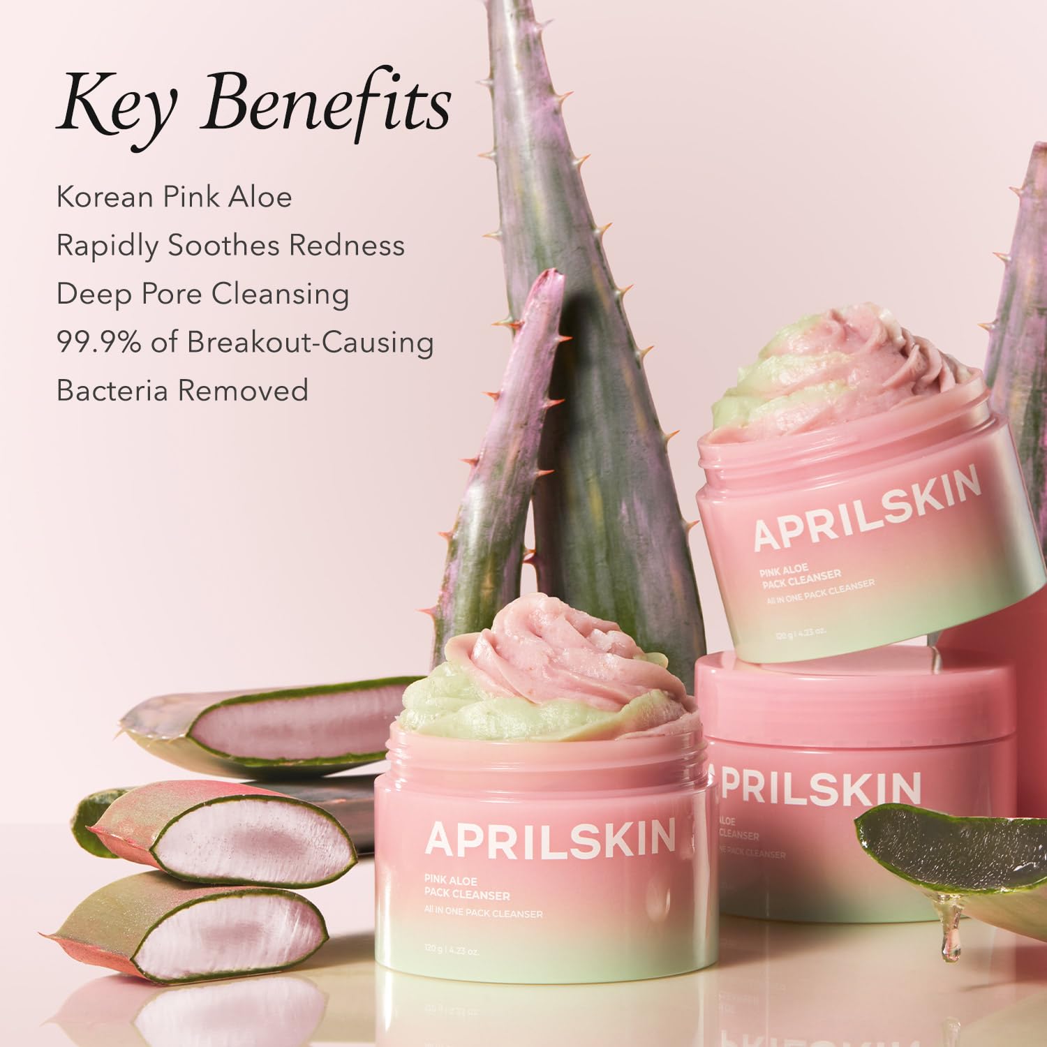 APRILSKIN Pink Aloe Facial Polish Cleanser with mungbean and soybean scrub particles for gentle exfoliation