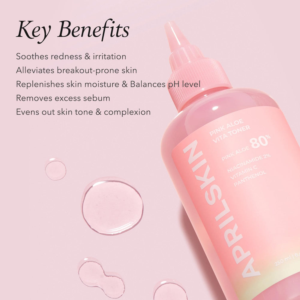 APRILSKIN Pink Aloe Vita Toner water-texture on skin shows lightweight, non-sticky hydration