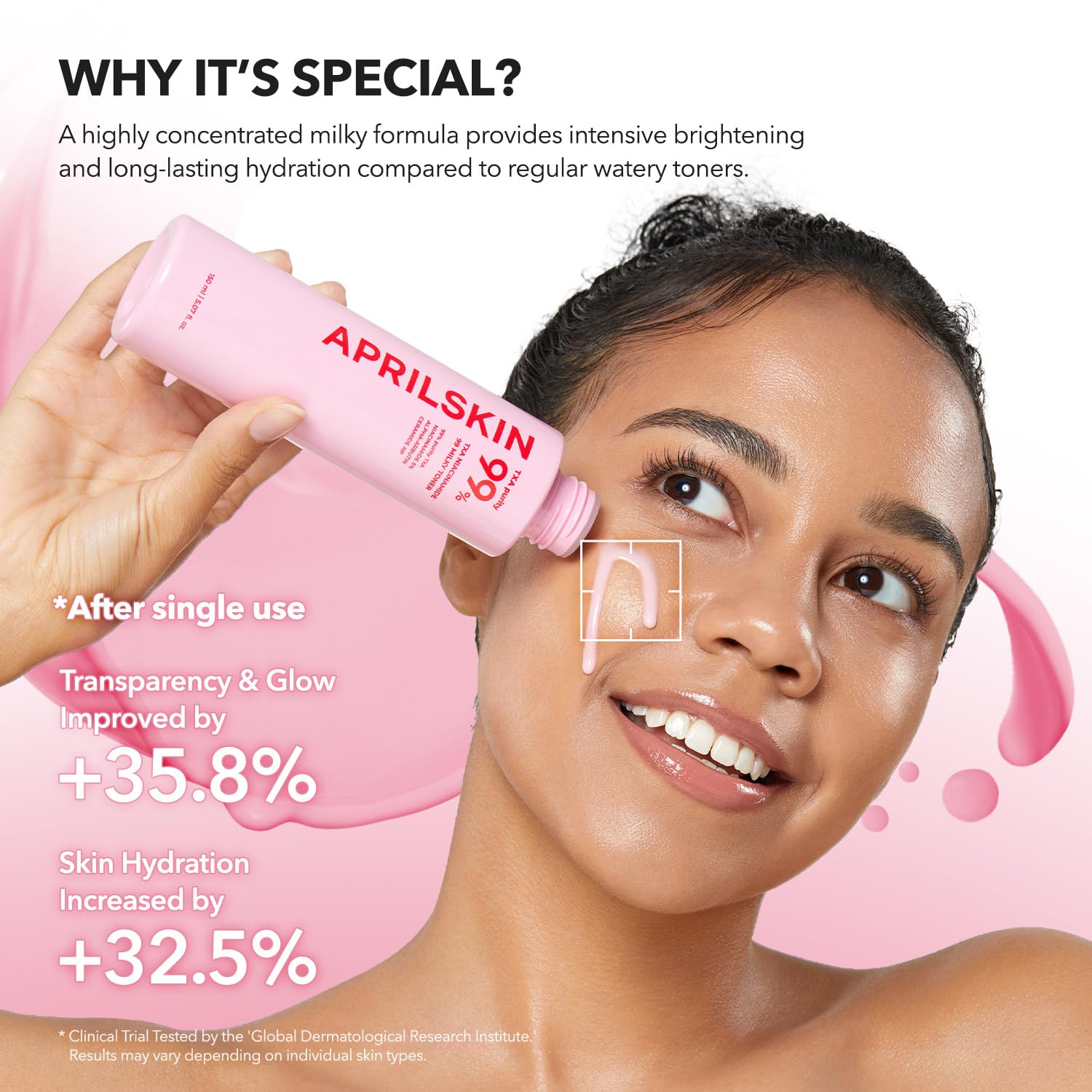 APRILSKIN TXA+Niacinamide close-up texture reveals milky cream-toner feel
