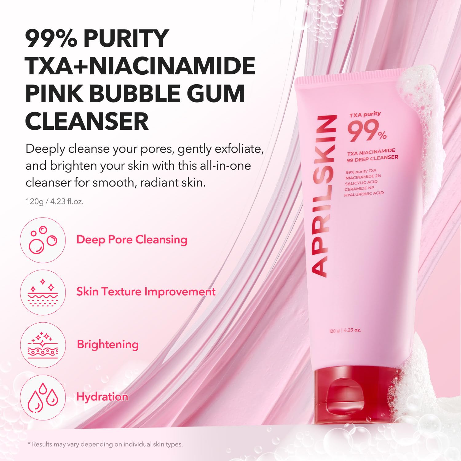 APRILSKIN TXA Niacinamide 99 Pore Care pump enables easy daily cleansing.