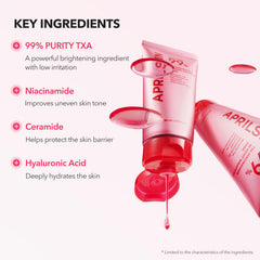 APRILSKIN TXA Niacinamide texture closeup shows lightweight cream for overnight care