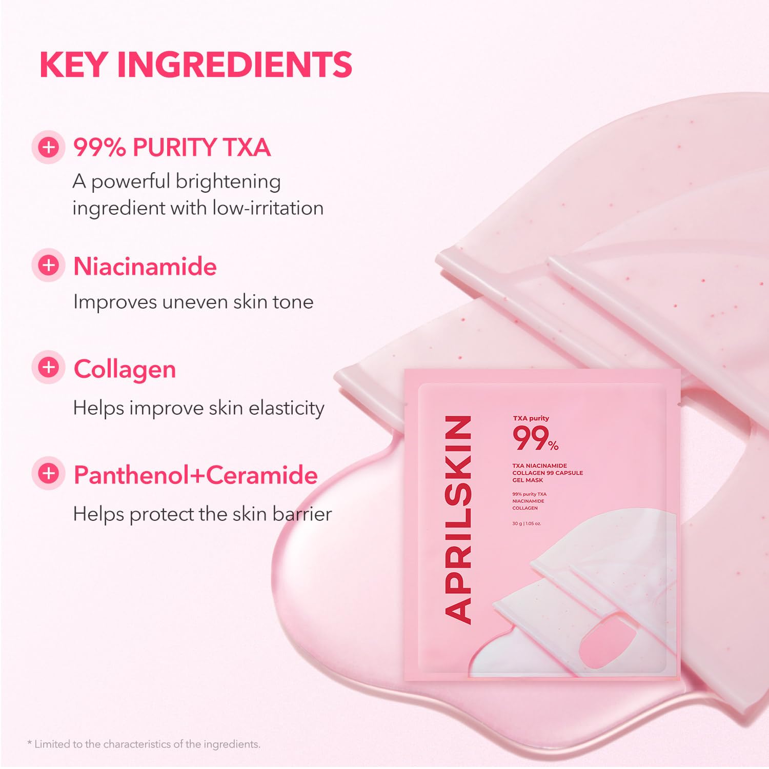 APRILSKIN TXA Pink Capsule Gel Mask texture close-up hints at a smooth, non-sticky finish