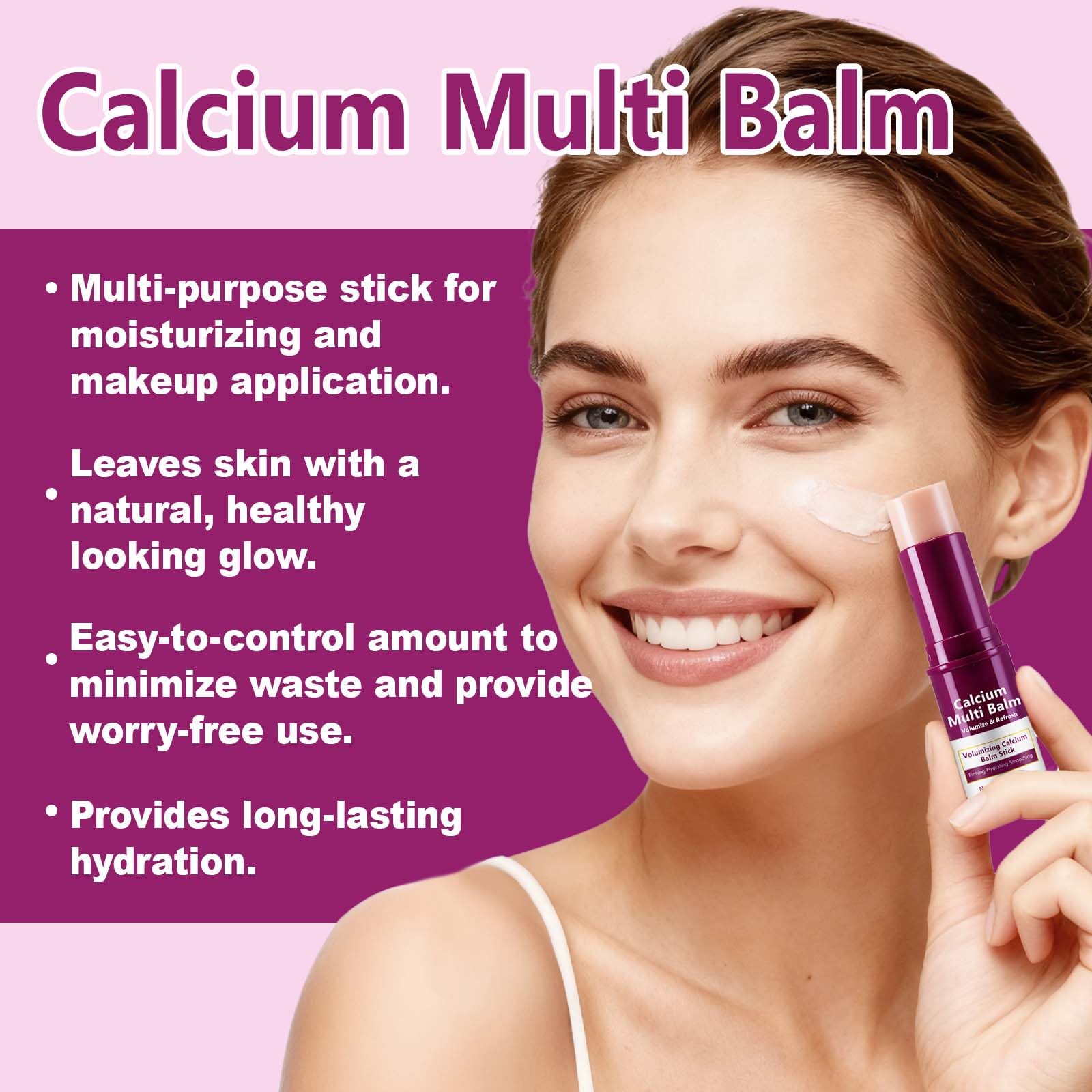APUUFYQC Calcium Multi Balm Stick closeup texture highlights creamy serum melting on skin.