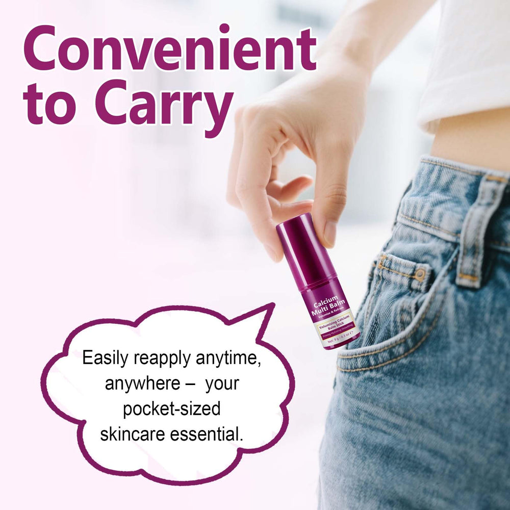 APUUFYQC Calcium Multi Balm Stick packaging detail emphasizes travel-friendly design.