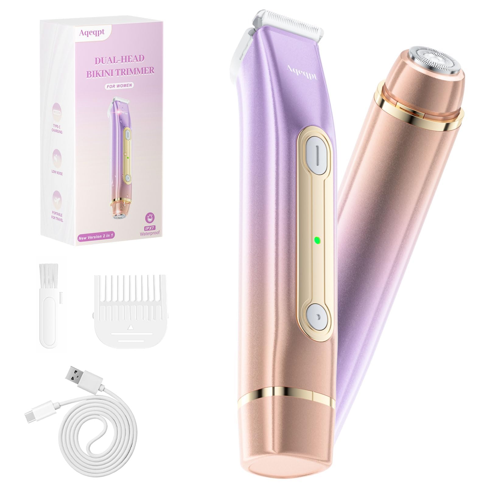 Aqeqpt Lady Bikini Shaver dual-head close-up for precise grooming across face and bikini area