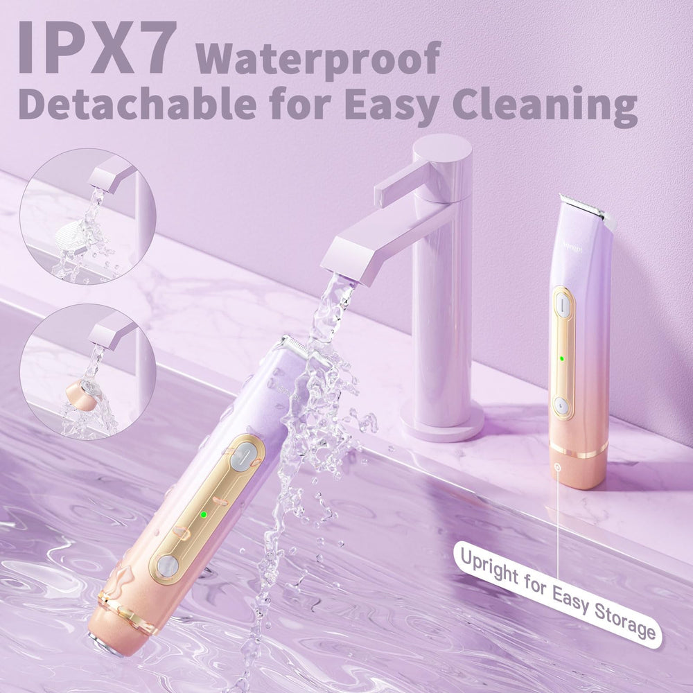 Aqeqpt Lady Bikini Shaver IPX7 waterproof with water droplets for wet or dry use