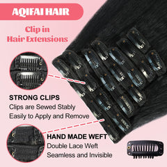 Aqifai clip-in hair 20-clips close-up showing secure, easy attachment.