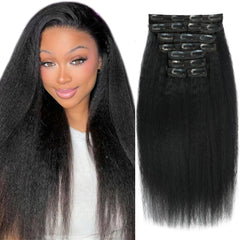 Aqifai kinky straight clip-in 16in 110g bundle for natural length and shine.