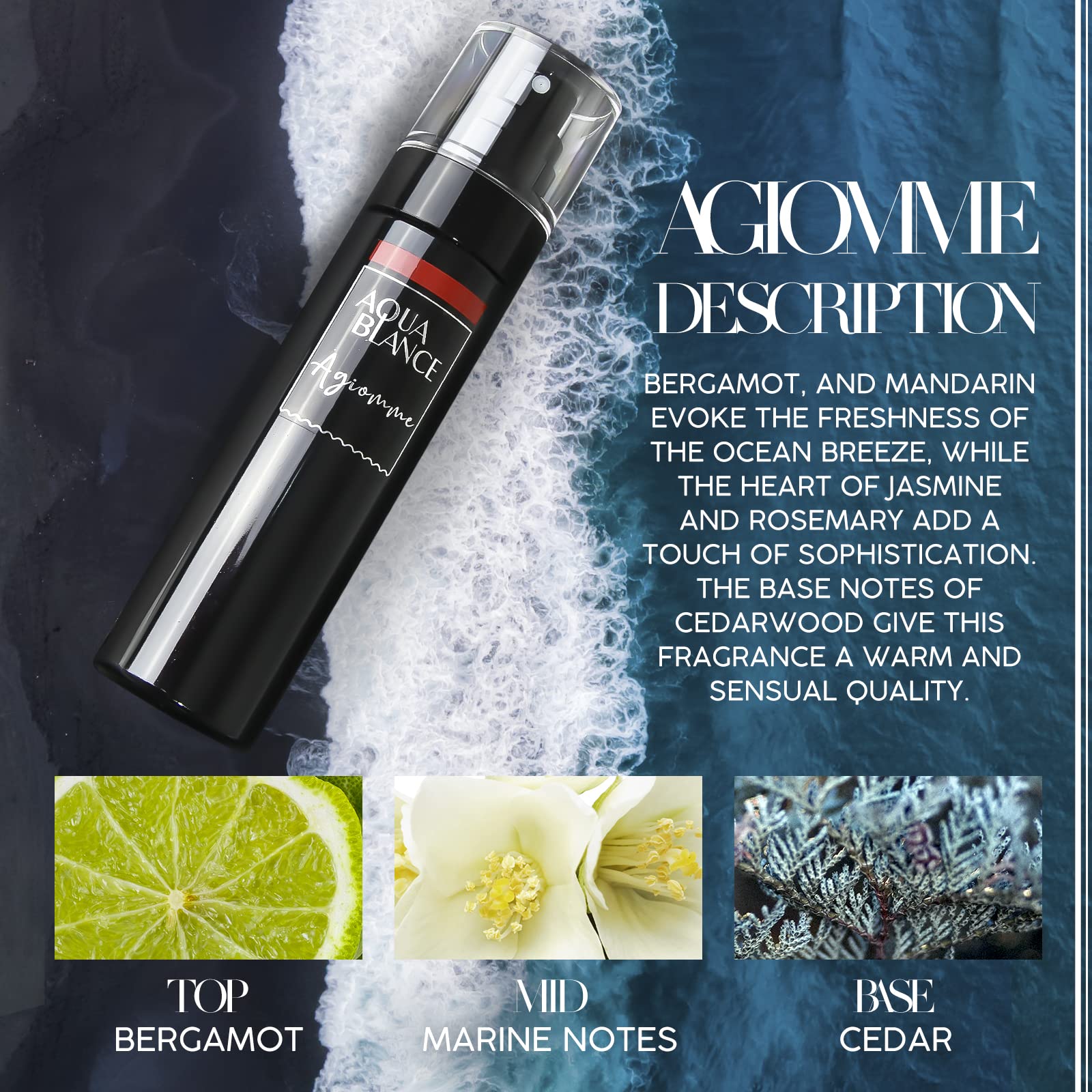 AQUA BLANCE agiomme-sea-sun-fragrance evokes coastal brightness for daytime wear