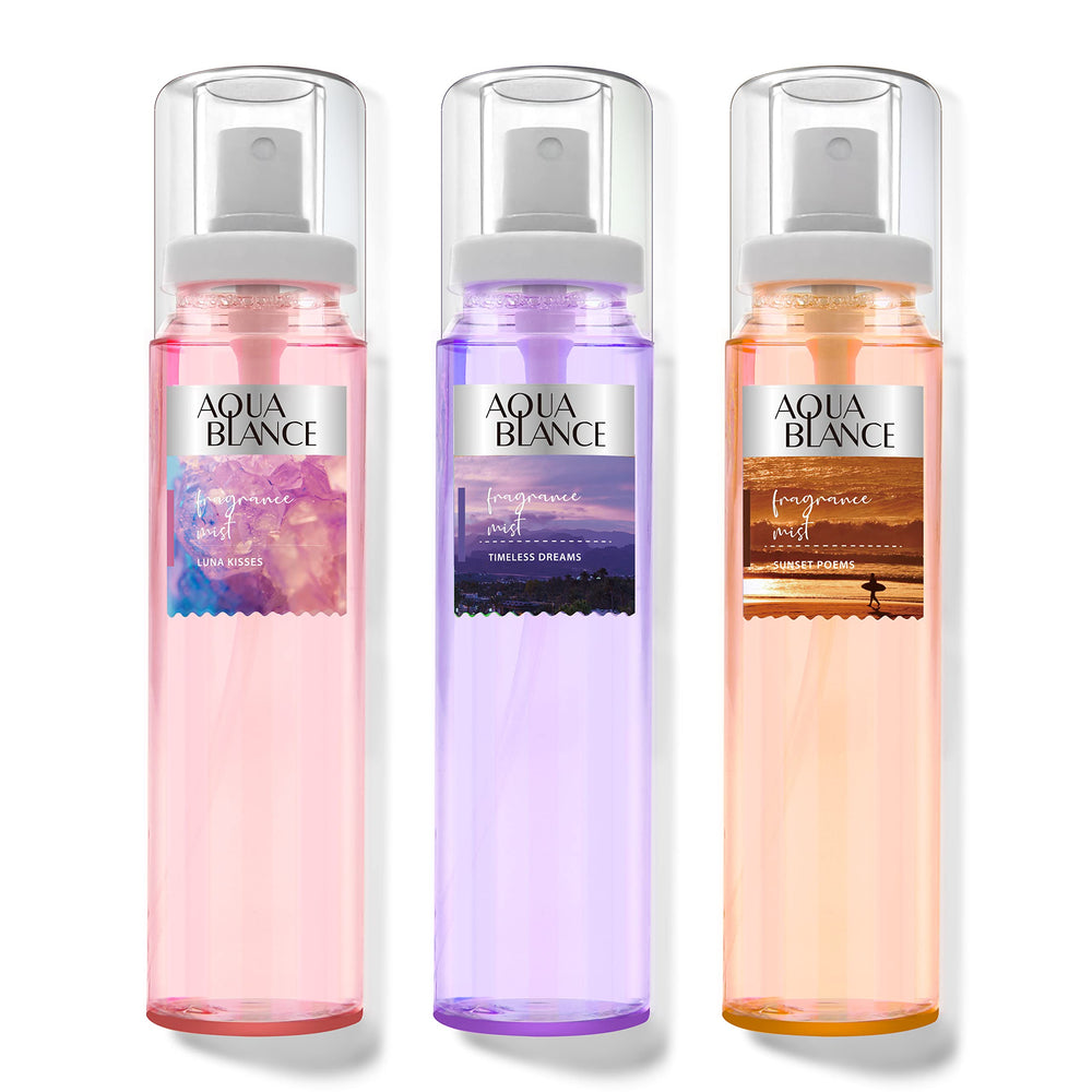 Aqua Blance body spray bottle, ready for daily fragrance routine.