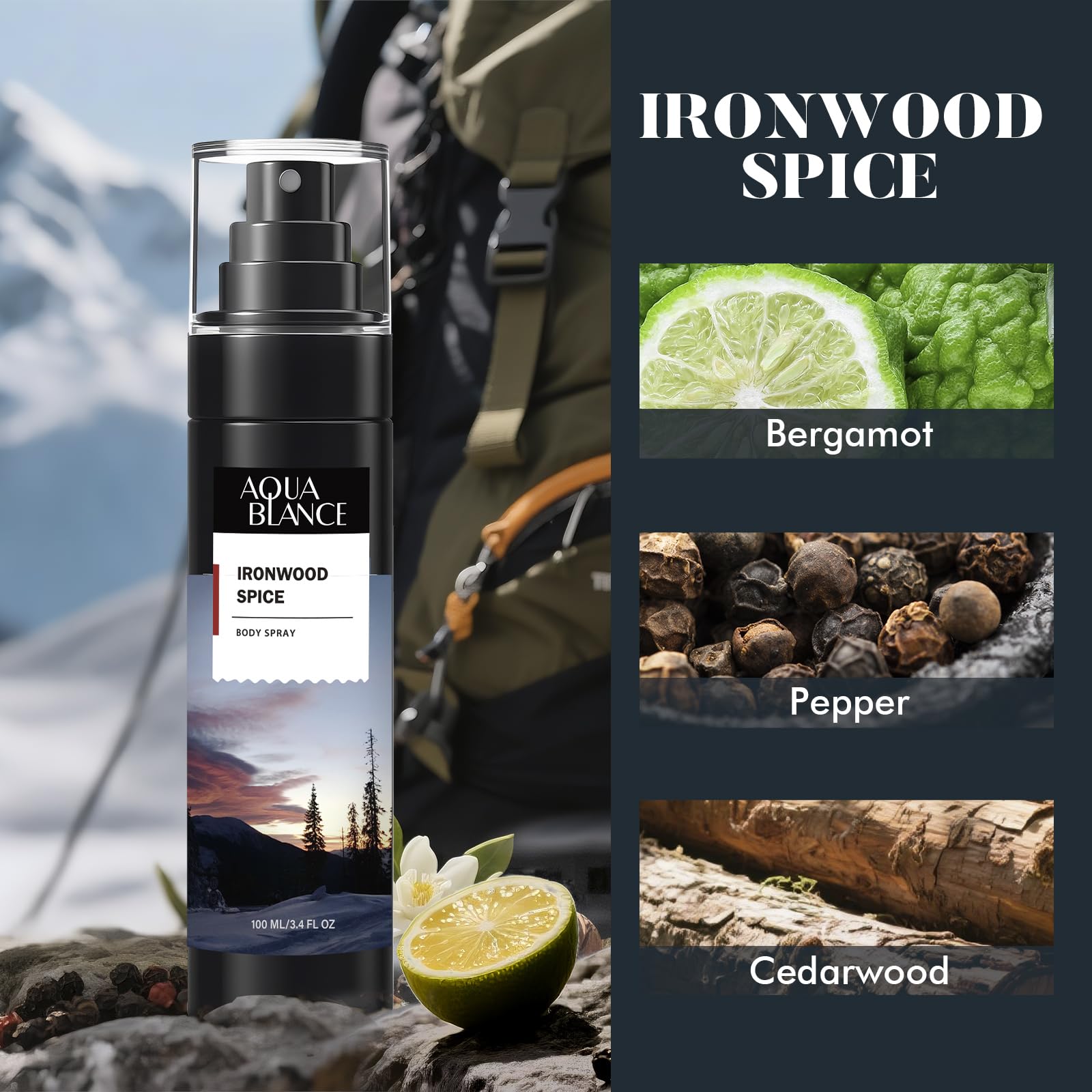 AQUA BLANCE Leather Citrus bottle blends bright citrus with woods and suede hint.