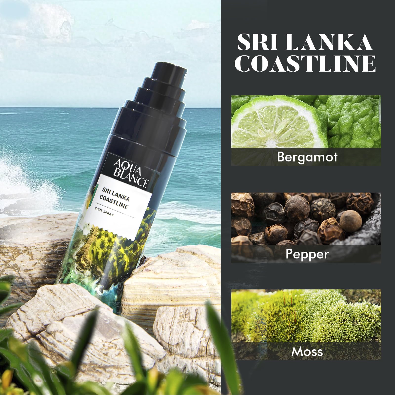 Aqua Blance notes-bergamot-cedar highlights a fresh, woody fragrance ideal for daytime wear.