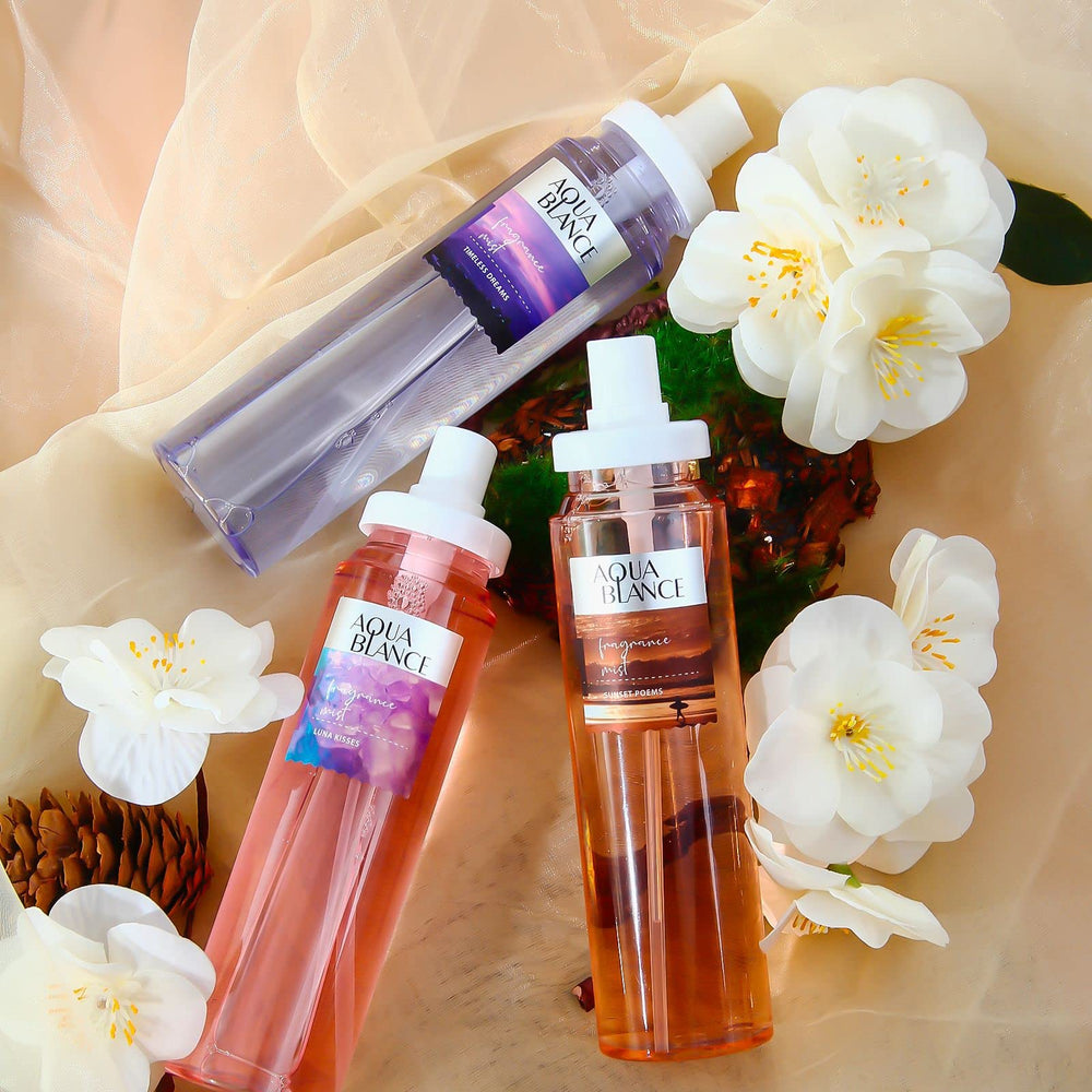 Aqua Blance Timeless Dreams blend features floral-fruity notes of cherry blossom, peach, jasmine.