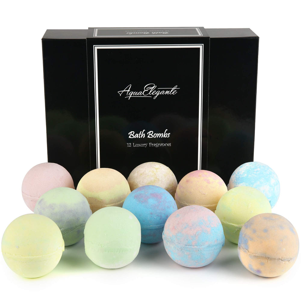Aqua Elegante gift set 12 large bath bombs with premium packaging for gifting.