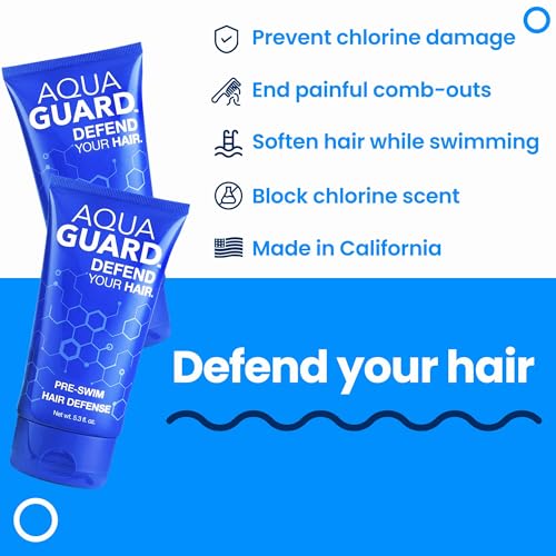 AQUA GUARD Pre-Swim Hair Defense being applied to damp hair before swimming.