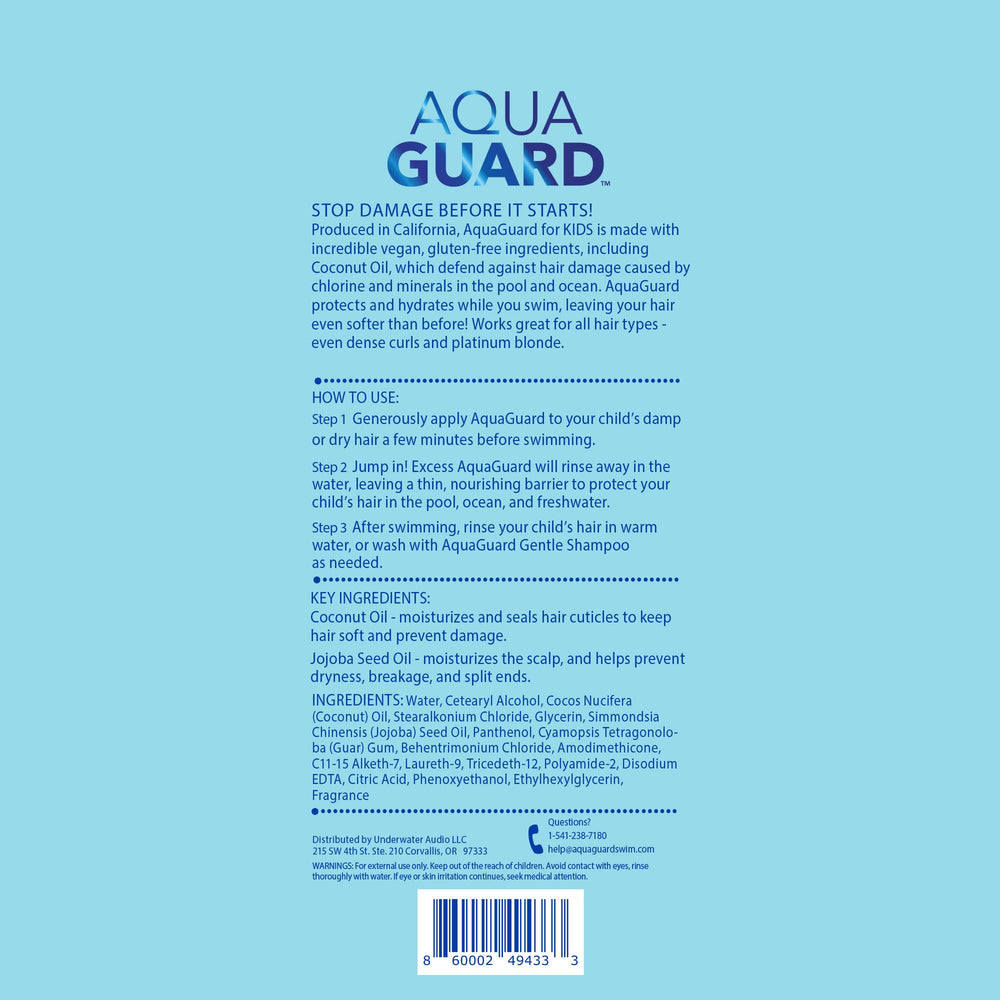 AQUA GUARD Pre-Swim Kids bottle with Leaping Bunny certification and trust signals.
