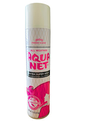 Aqua Net Extra Super Hold hairspray bottle delivers all-day hold for sleek updos or voluminous curls