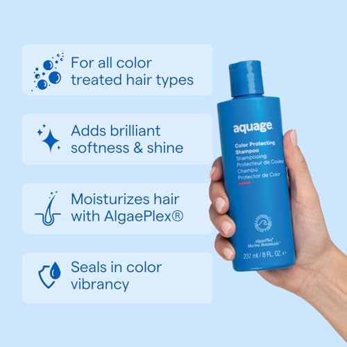 Aquage Color Protecting Shampoo bottle side view highlights gentle cleansing for color-treated hair