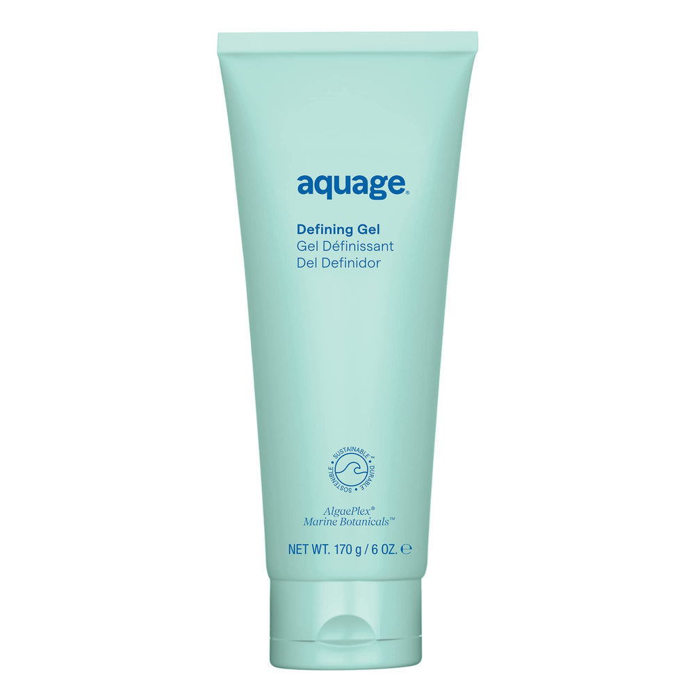 AQUAGE Defining Gel bottle closeup shows a firm yet flexible hold for curls.