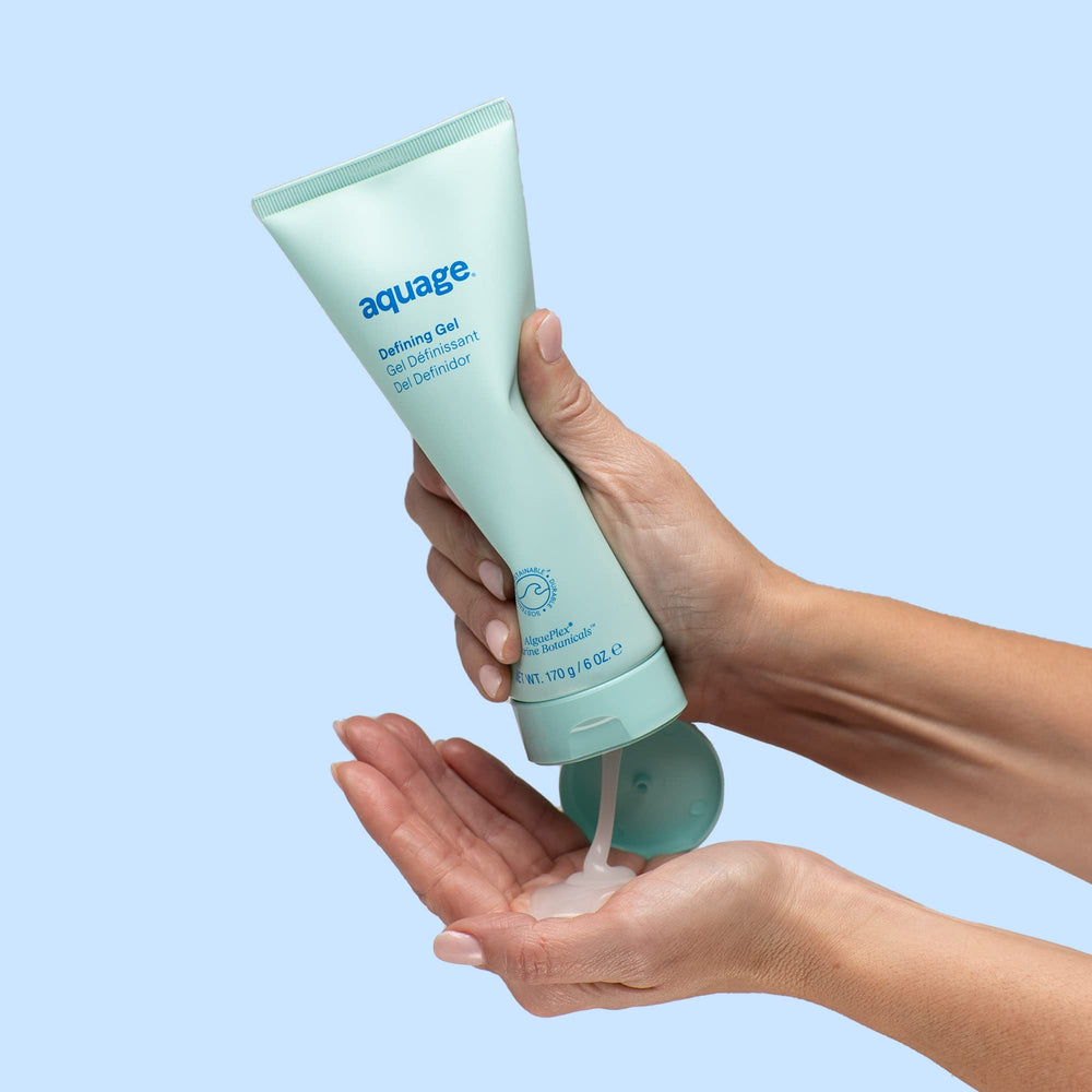AQUAGE Defining Gel frizz-control shot highlights anti-frizz definition.