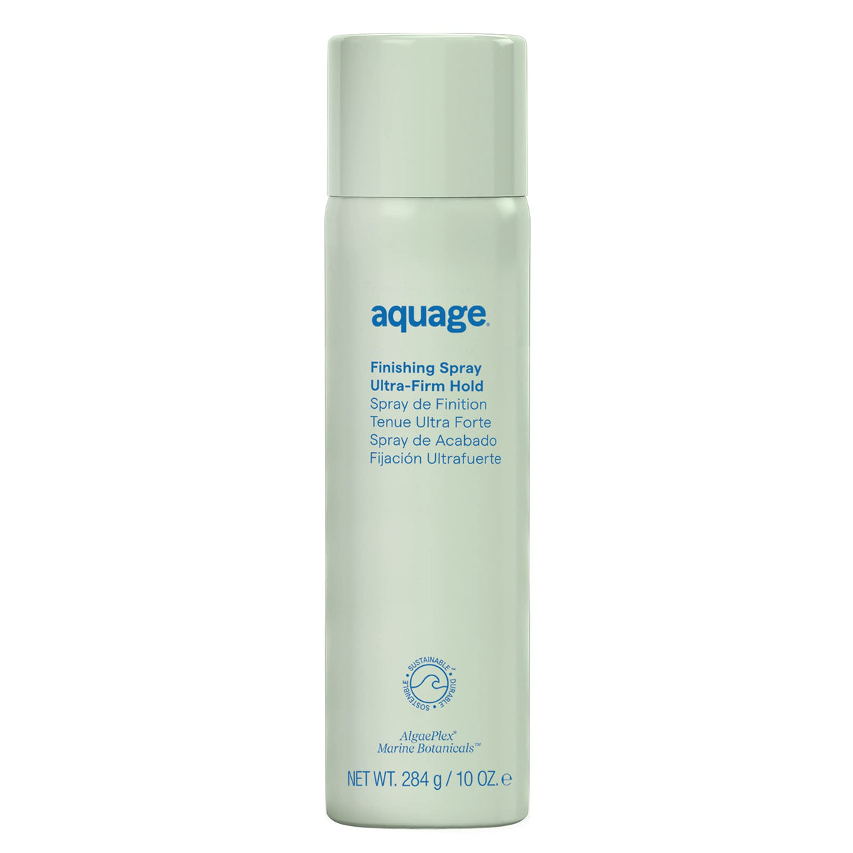Aquage finishing spray bottle closeup highlights ultra-fine mist for even application