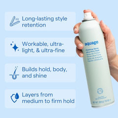 Aquage finishing spray ultra-fine mist demonstrates lightweight hold