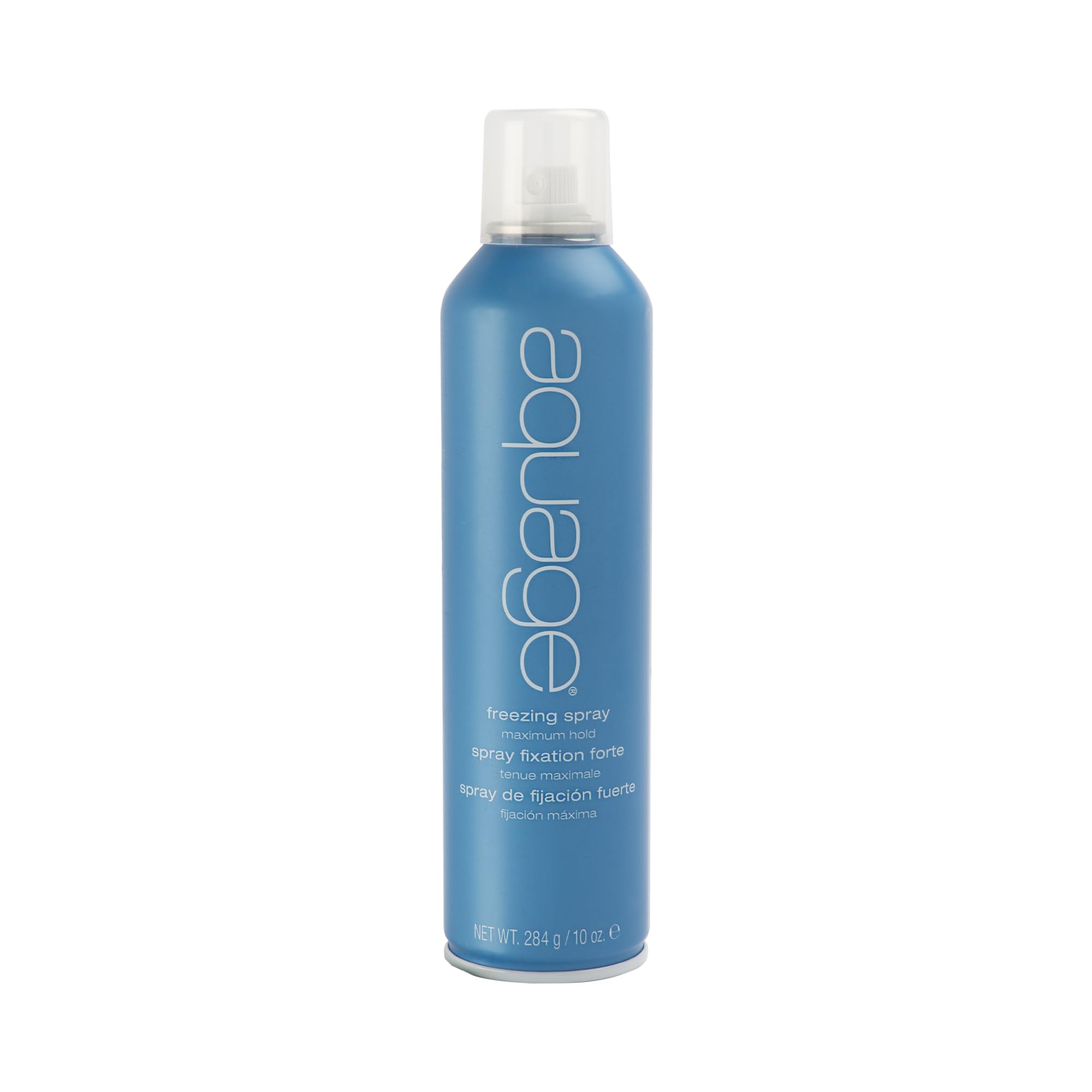 AQUAGE Freezing Spray bottle closeup shows strong hold for lasting styles