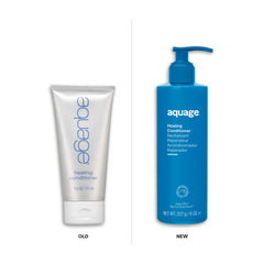 Aquage Healing Conditioner Algaeplex closeup emphasizes sea botanicals fueling repair.