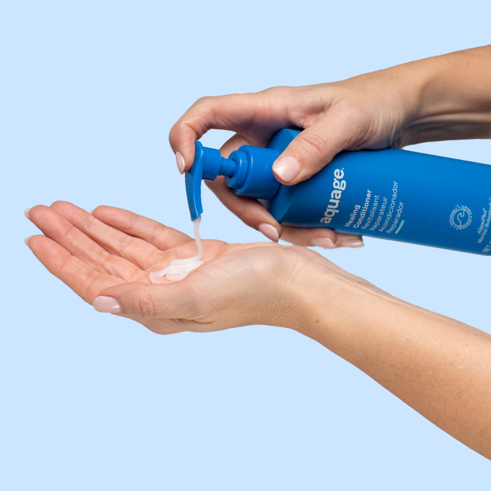 Aquage Healing Conditioner damaged hair example illustrates potential strength improvement.