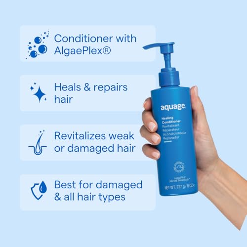 Aquage Healing Conditioner pour shows creamy texture for easy distribution and hydration.