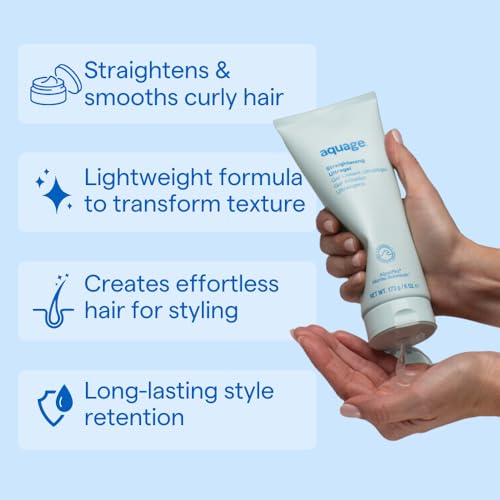 Hands applying Aquage Ultragel for frizz control and sleek style.