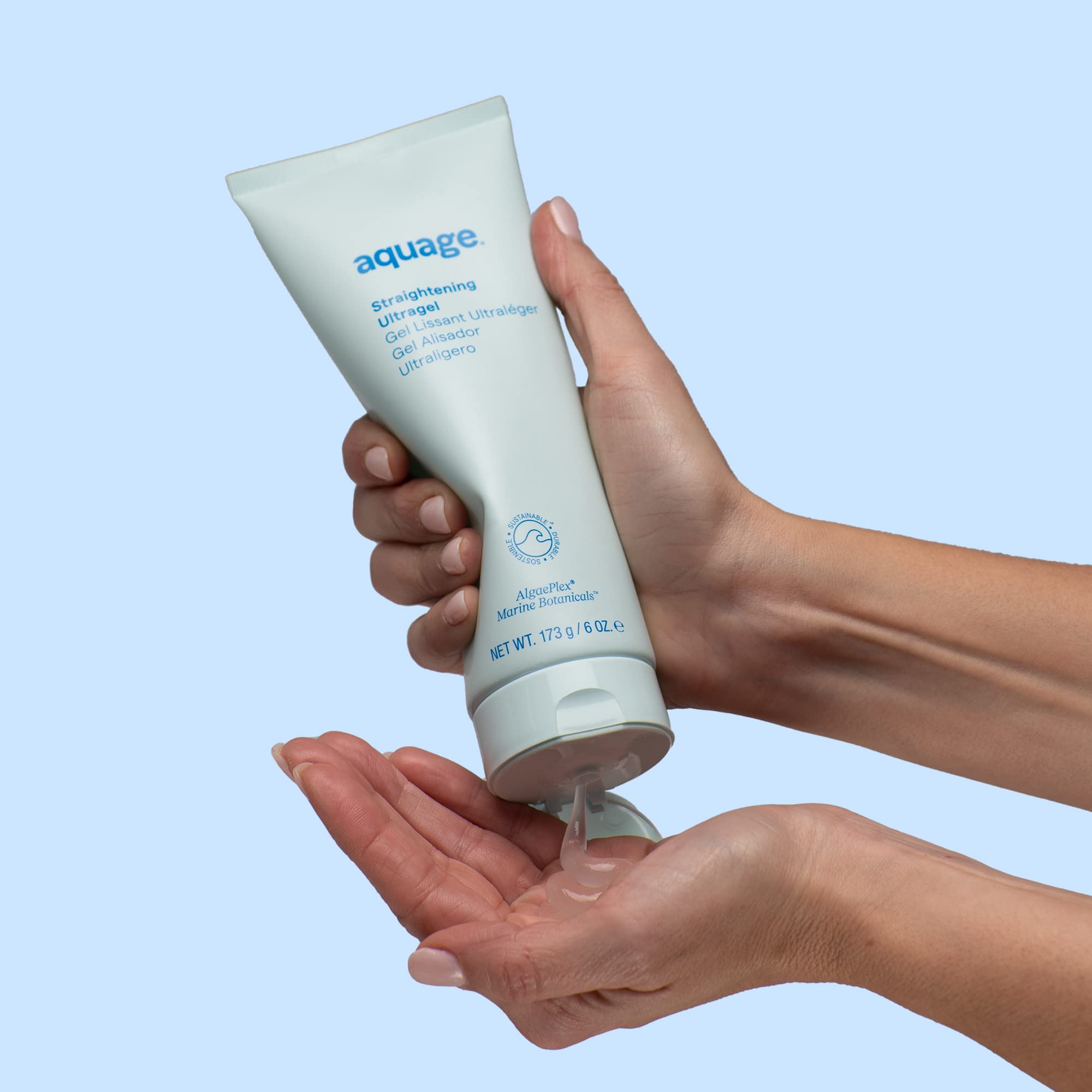 Before-and-after styling demonstrates frizz reduction with Ultragel.