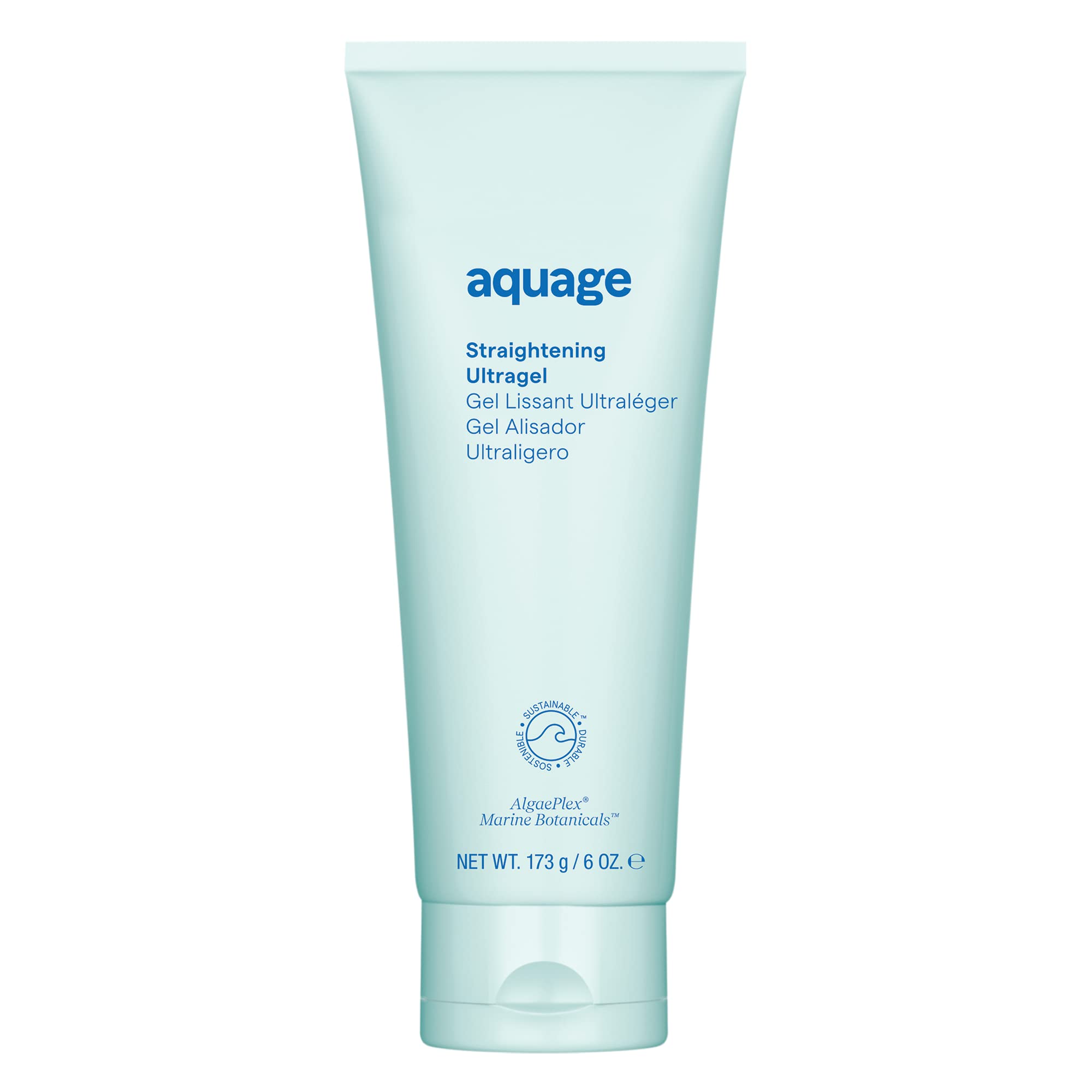 Aquage Straightening Ultragel bottle delivering silky smoothing and sheen.