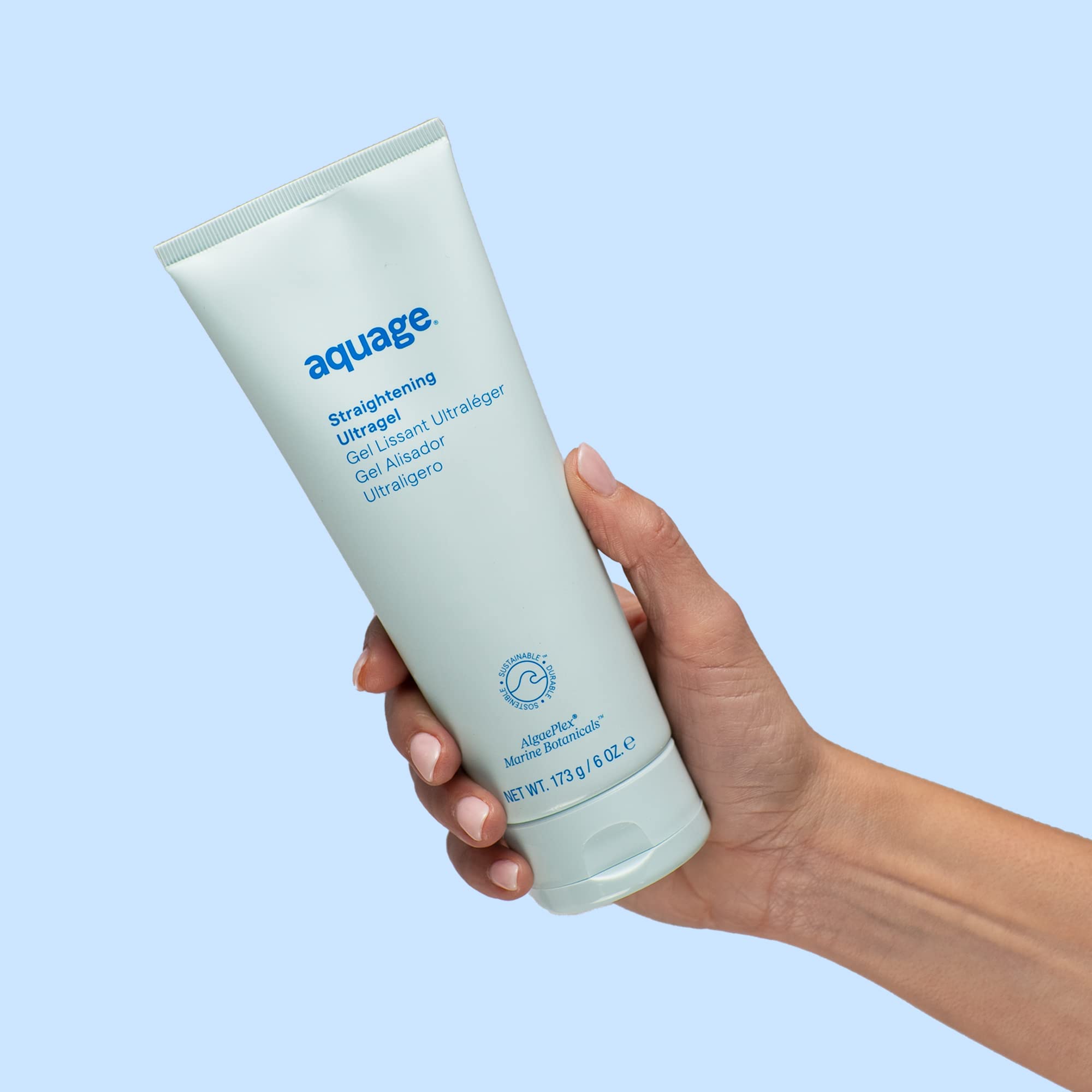 Compact travel bottle of Aquage gel ready for on-the-go touch-ups.