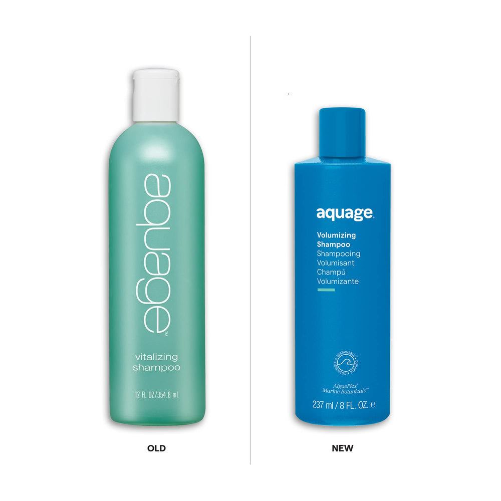 Aquage Volumizing Shampoo back label shows color-safe cleansing details for color-treated hair