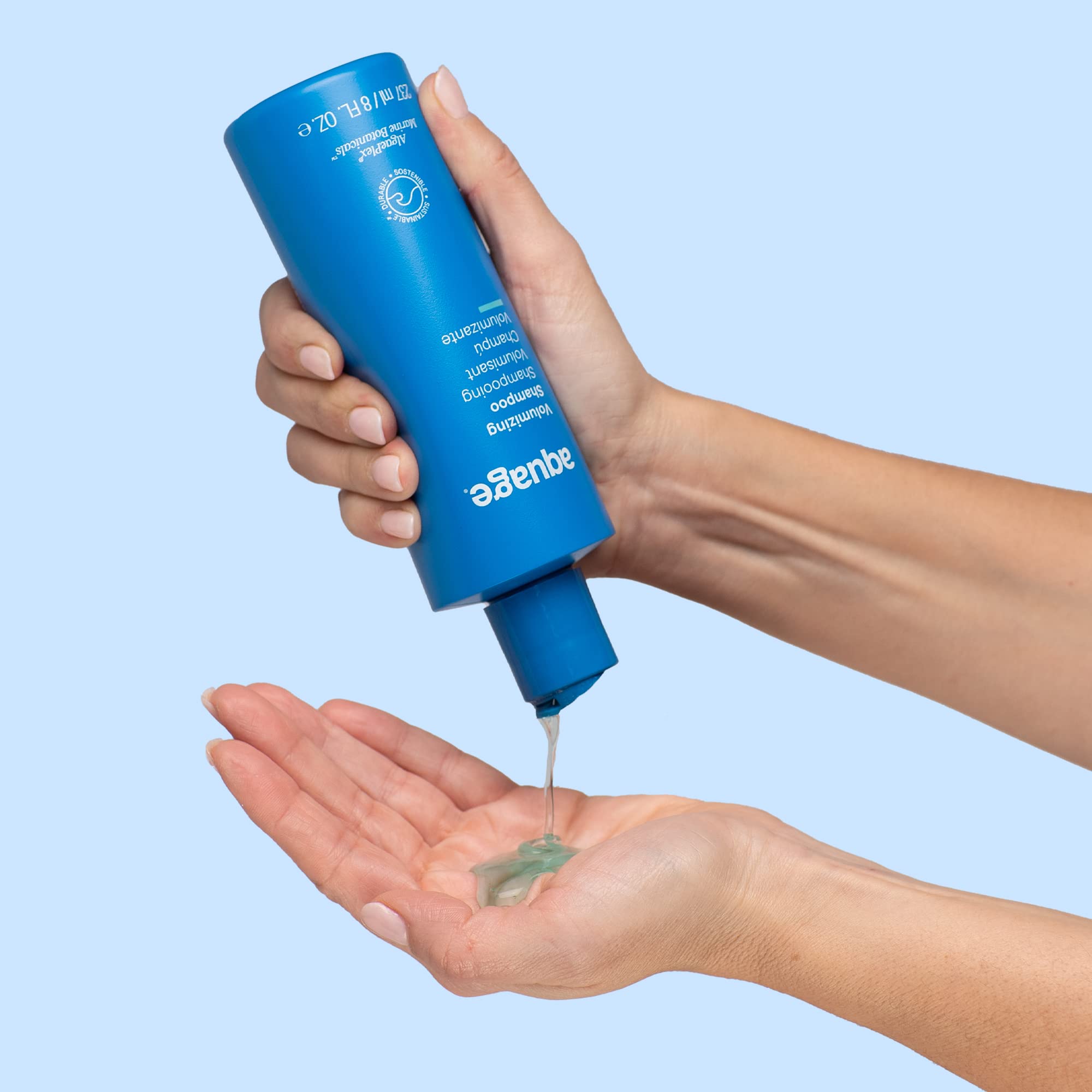 Aquage Volumizing Shampoo color-safe icon emphasizes color preservation