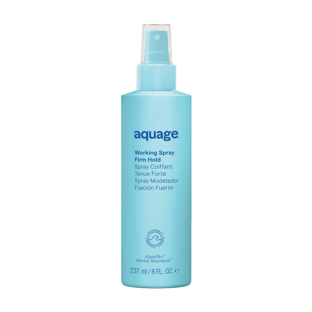 Aquage Working Spray bottle 8oz demonstrating firm hold for versatile styling